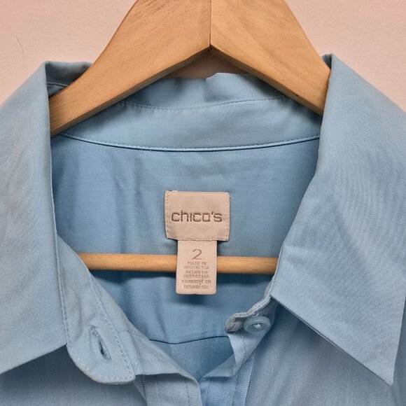 Chicos Short Sleeve Button Up Blouse Top Size 2 Large Modal Blend Turquoise Aqua - Picture 3 of 8
